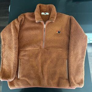 Aviator Nation Brown Zip-Up Sherpa Sweater